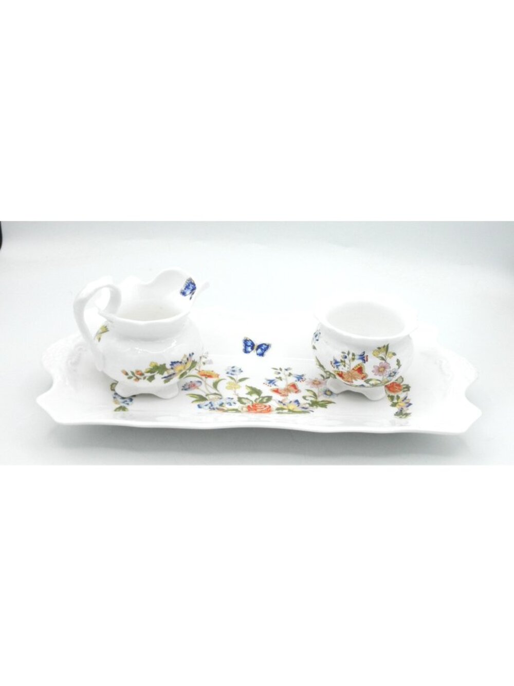 Cottage Garden by Aynsley Large Sandwich Tray Vine Shaped Cream and Sugar AYNOGA - Picture 1 of 14